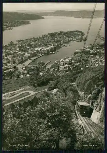 2x alte Foto und AK Bergen Norwegen Norge Fløibanen Bergbahn Blick auf den Ort