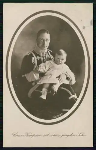 Foto AK Kronprinz Wilhelm von Preußen mit seinem jüngsten Sohn 1913 gelaufen