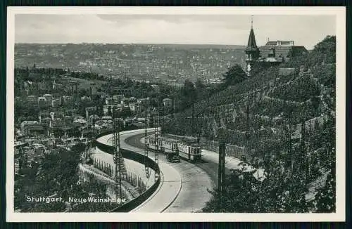 AK Stuttgart am Neckar Neue Weinsteige mit Straßenbahn und Auto Pkw 1939