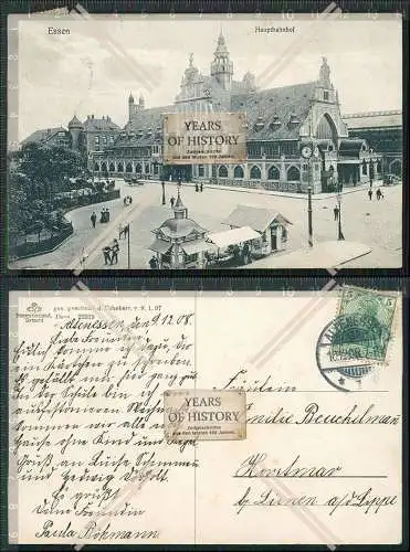 AK Essen Hauptbahnhof Eingang Passanten Cramers Kunstanstalt Dortmund 1908 gel.