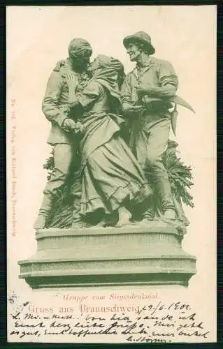 AK Braunschweig Gruppe vom Siegesdenkmal 1901 gelaufen - Verlag R. Borek No. 115