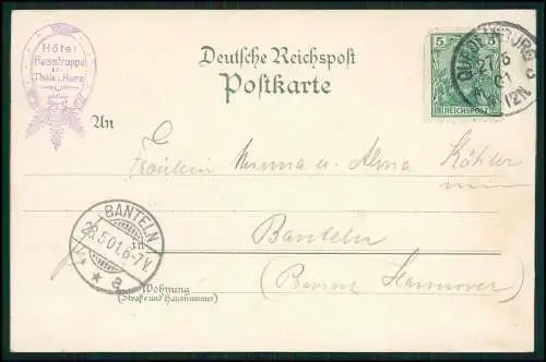 AK Thale Harz Hotel zur Rosstrappe mit Winzenburg Hotel Stempel 1901 gelaufen