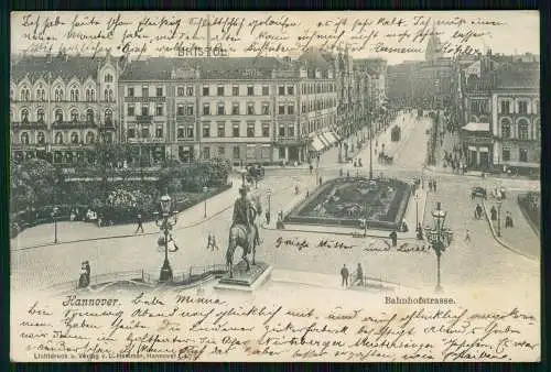 AK Hannover Bahnhofstraße, Hotel Bristol, Denkmal 1902 gelaufen