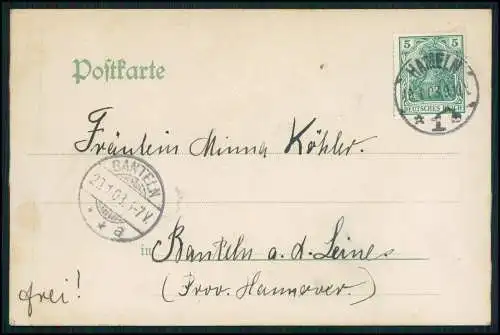 AK Hameln Hotel Dreyer's Berggarten imit. Seidenkarte D.R.-Patent 1903 gelaufen