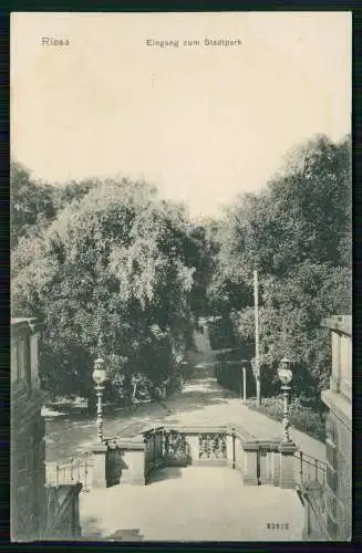 AK Riesa an der Elbe Sachsen Eingang zum Stadtpark 1909