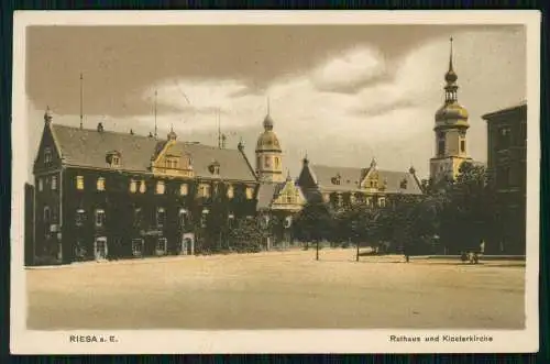 2x AK Riesa an der Elbe Sachsen, Rathaus und Klosterkirche 1914 gelaufen