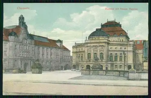 AK Chemnitz in Sachsen, Museum, Neues Theater 1911 gelaufen