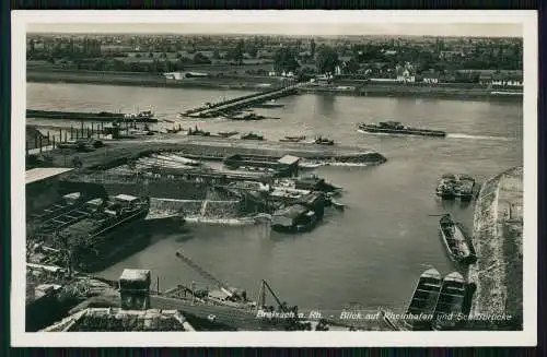 Foto AK Luftbild Breisach Oberrhein Blick auf Rheinhafen und Schiffbrücke 1939