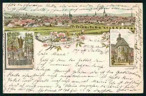 AK Litho Hildesheim Panorama, St Bernhard Denkmal, Rosenstock 1901 gelaufen