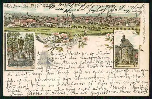 AK Litho Hildesheim Panorama, St Bernhard Denkmal, Rosenstock 1900 gelaufen