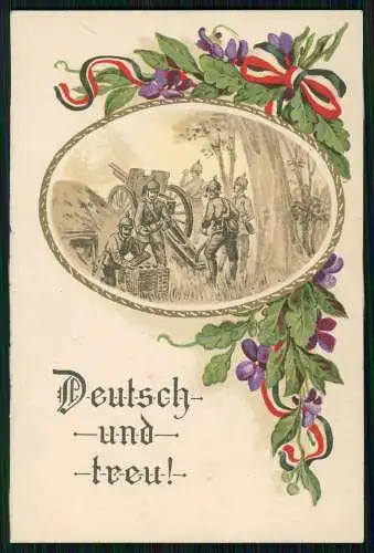 AK 1.WK Deutsch und treu Soldaten am Geschütz S.V.D. 3029 Feldpost 1915 gelaufen