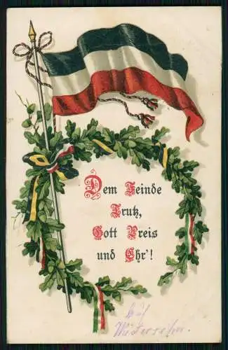 1. WK Dem Feinde Trutz Gott Preis und Ehr Schwarz weiß rote Fahne 1916 BNK 7555