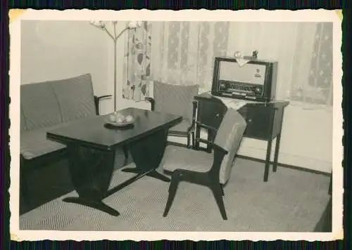 3x Foto Nachkriegs Wohnzimmer typische Einrichtung um 1950 mit Röhrenradio