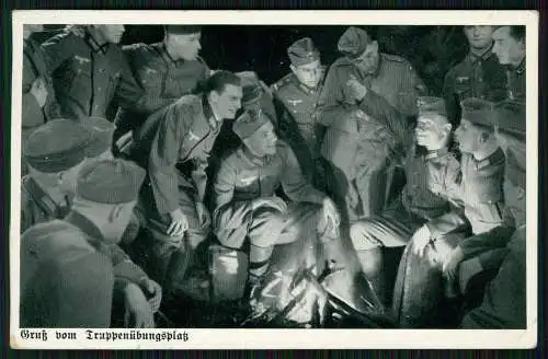 AK Gruß vom Truppenübungsplatz Wehrmacht Soldaten am Lagerfeuer 1939 gelaufen