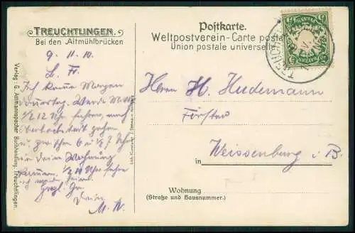 AK Treuchtlingen im Altmühltal Weißenburg-Gunzenhausen Altmühlbrücke 1910 gel.