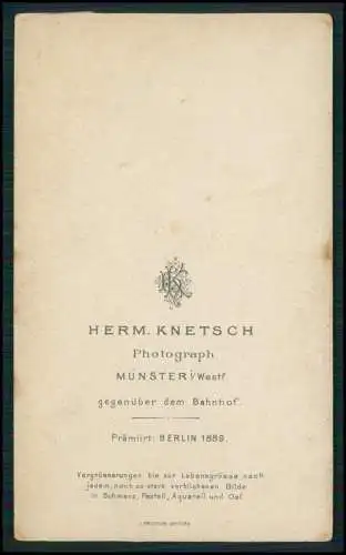 CDV Foto- Portrait hübsche junge Dame Atelier Hermann Knetzsch Münster Westfalen