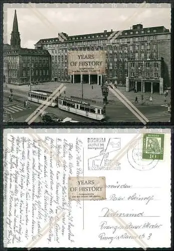 Foto AK Bochum Vorplatz am Rathaus Straßenbahn alte Autos 