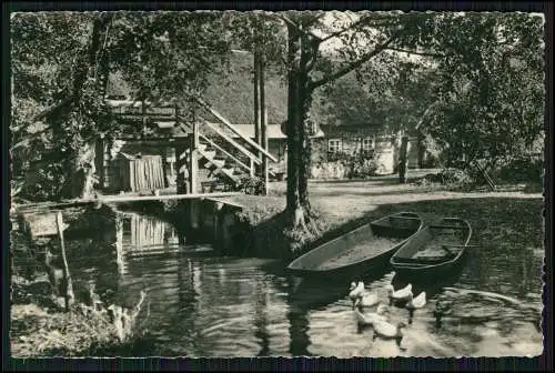 Foto AK Lehde Lübbenau Oberspreewald-Lausitz Brandenburg Ufer Boote am Anleger