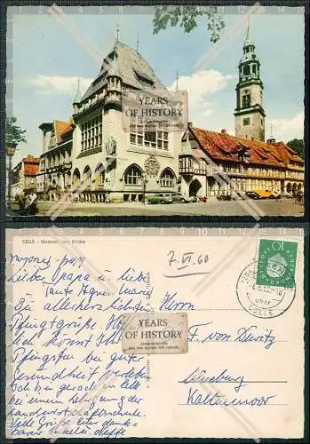 Foto AK Celle Niedersachsen Museum und Kirche Vorplatz Fahrzeuge