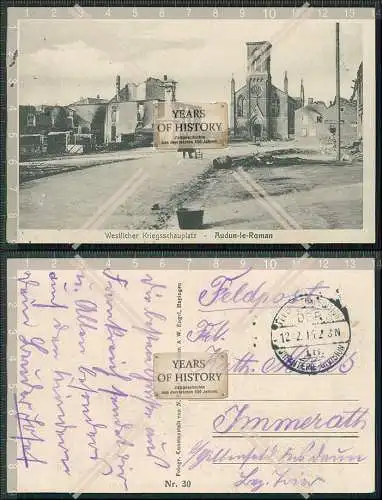 AK 1.WK Audun-le-Roman 1915 Feldpost gel. Kirche und Rest nach Gefecht zerstör