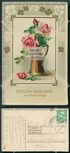 AK Künstler Namenstag Rosen in der Vase Ansichtskarte Postkarte verschiedene M