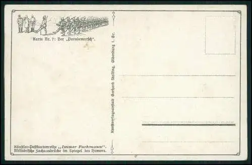 AK 1. WK Künstler Karte Arthur Thiele Karte Nr. 7 Der Parademarsch durchs Dorf