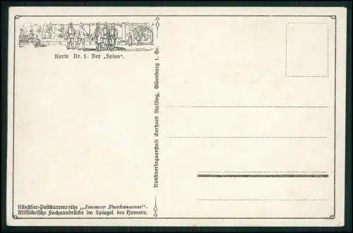 AK 1. WK Künstler Karte Arthur Thiele Karte Nr. 5 Der Spion guckt beim Flirt zu