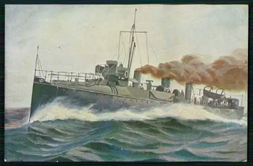 Künstler-AK Christopher Rave - Englischer Torpedobootzerstörer "Velox" 1902.