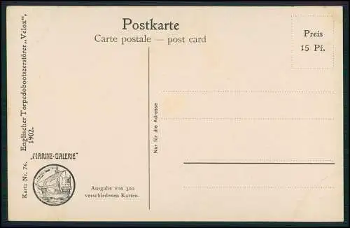 Künstler-AK Christopher Rave - Englischer Torpedobootzerstörer "Velox" 1902.