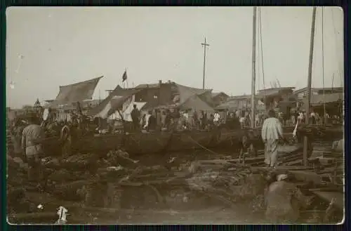 Foto AK Hafen Boote Wohnhütten Ägypten ? Nordostafrika Naher Osten um 1910