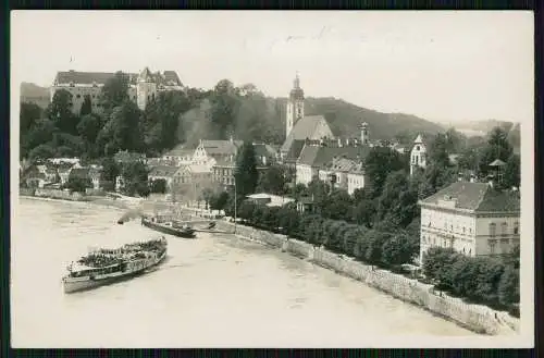 Foto AK Grein an der Donau Strudengau, Uferpartie mit Kirche und Dampfer Anleger