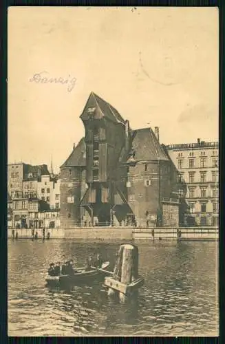 Gdańsk Danzig, Krantor, Geschäft Max Philipson, Ruderboot, Mottlau 1913 gelaufen