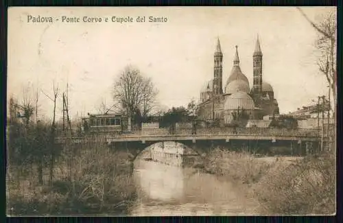 AK Padova Padua Italien Ponte Corvo e Cupole del Santo Straßenbahn 1911 gelaufen