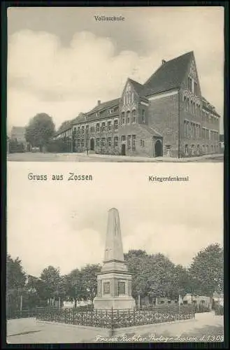 AK Zossen in Brandenburg Volksschule, Kriegerdenkmal, 1915 Feldpost gelaufen