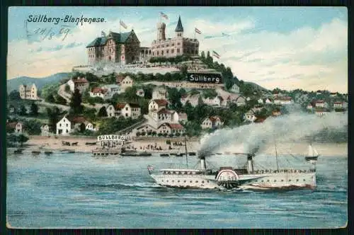 Hamburg Altona Blankenese Blick auf Dampfer Elbe und zum Süllberg 1909 gelaufen