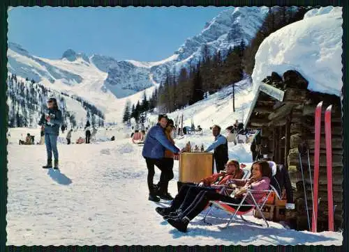 Foto AK Schlickeralm Stubaital Außentheke Urlauber mit Getränke Bier versorgt