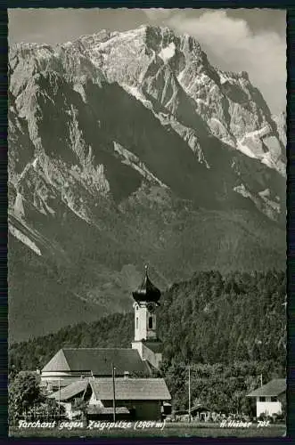 Foto AK Farchant Garmisch Partenkirchen Oberbayern Kirche m. Blick zur Zugspitze