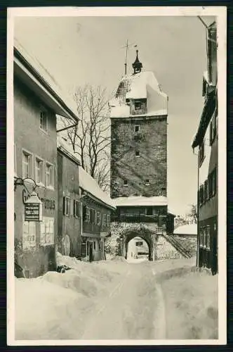 Foto AK Isny Allgäu Espantor mit Gasthaus Gambrinus verschneit Karte gelaufen