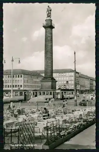 2x Foto AK Darmstadt Luisenplatz Straßenbahn Außengastronomie Karten gelaufen