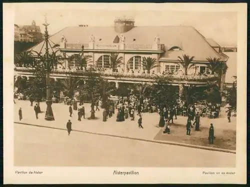 Ansicht auf Karton 23x17cm Hamburg Mitte Alsterpavillon viele Menschen um 1900