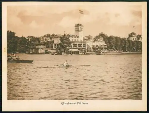 Ansicht auf Karton 23x17cm Hamburg Uhlenhorster Fährhaus an Alster Ruderer 1900