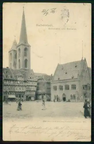 AK Halberstadt am Harz, Holzmarkt mit Rathaus 1906 gelaufen