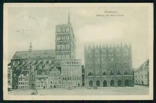 AK Stralsund in Mecklenburg Vorpommern, Rathaus mit Nikolaikirche 1913 gelaufen