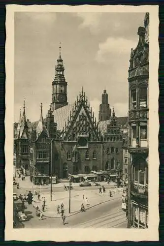 Foto AK Wrocław Breslau Schlesien Partie am Rathaus um 1940