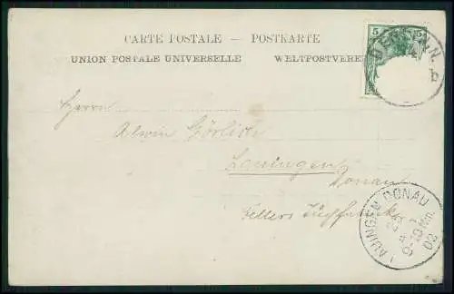 Foto AK Dorf mit Bootsanleger versendet von Berlin 1902 gel. nach Lauingen Donau