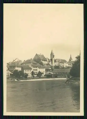 2x Foto Olten Kanton Solothurn, Partie an der Aare, gedeckte Brücke 1939