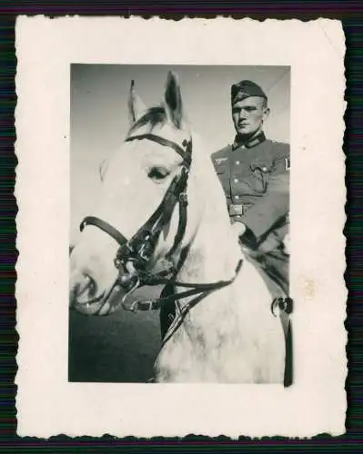 4x Foto Soldat Wehrmacht auf Schimmel Pferd