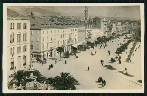 Foto AK Split Kroatien, Mon. cesma i obala, Denkmal, Palmen, Straßenpartie 1925