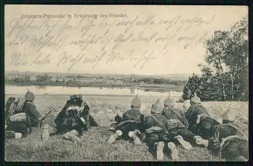 AK 1. WK Infanterie Patrouille in Erwartung des Feindes 1915 Feldpost gelaufen