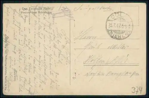 AK 1. WK Das Deutsche Heer Pioniere beim Brückenbau 1917 Feldpost gelaufen